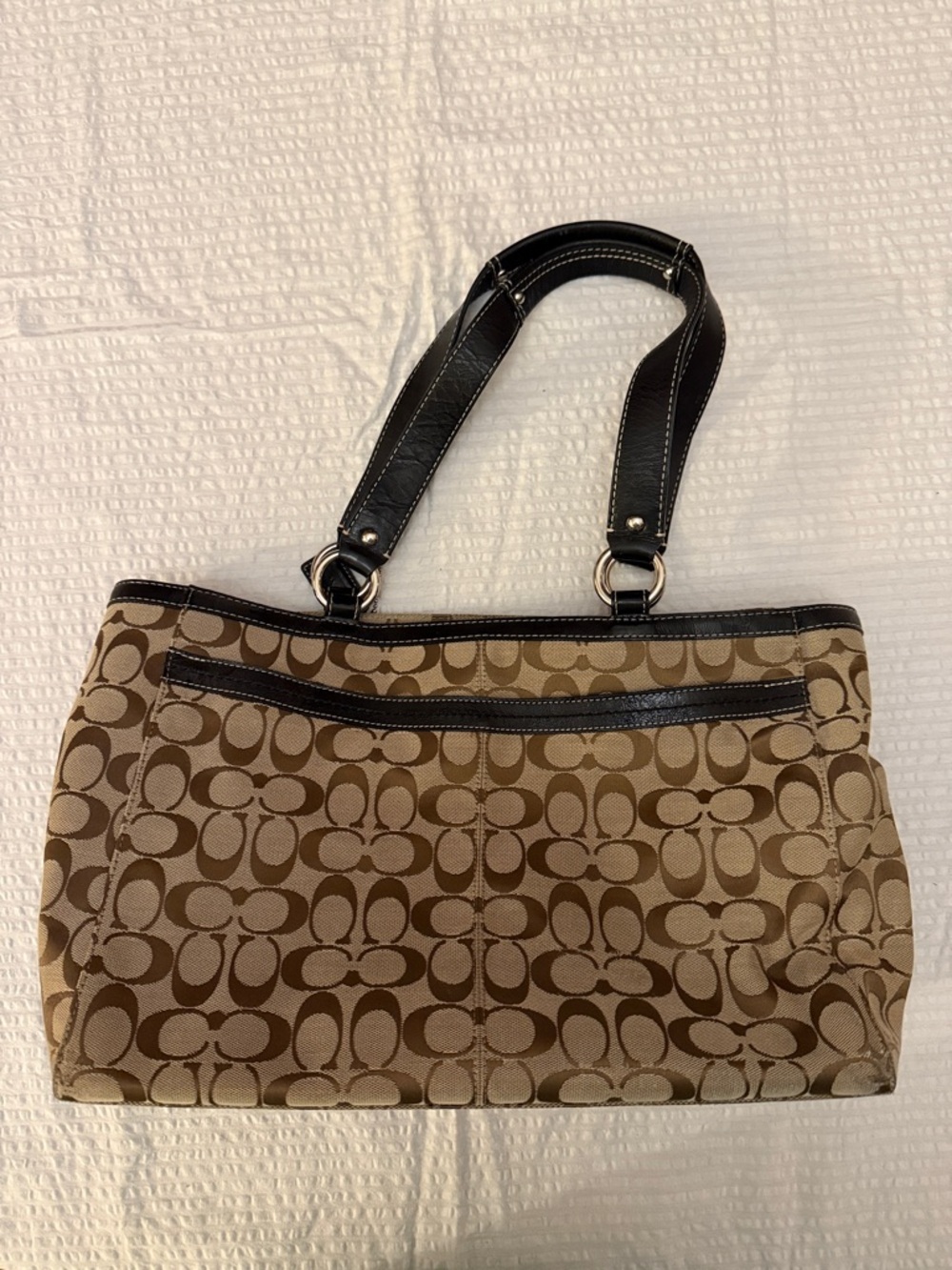Coach Khaki and Chestnut Signature Canvas Tote with Black Trim - Picture 2 of 4